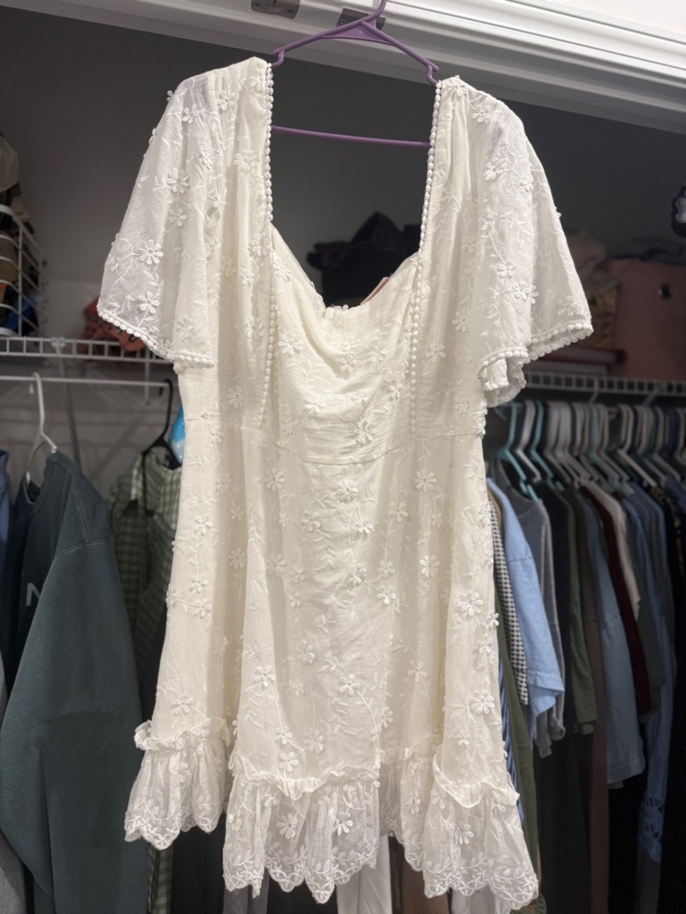 White Floral Lace Short Sleeve Dress